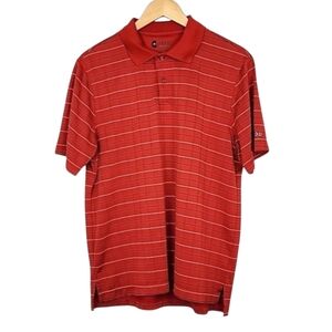 Izod XFG Men's Golf Shirt Short Sleeves Cool FX Red Grey & Black Pin Stripes M